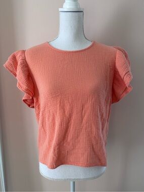 Drew Orange Flutter Sleeve Gauze Top Size Medium
